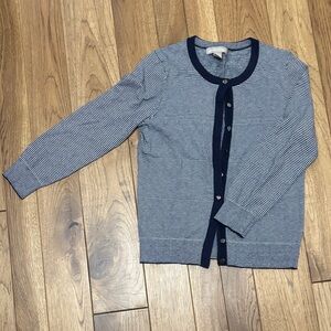 Banana Republic Blue and White Striped 3/4 sleeve Cardigan